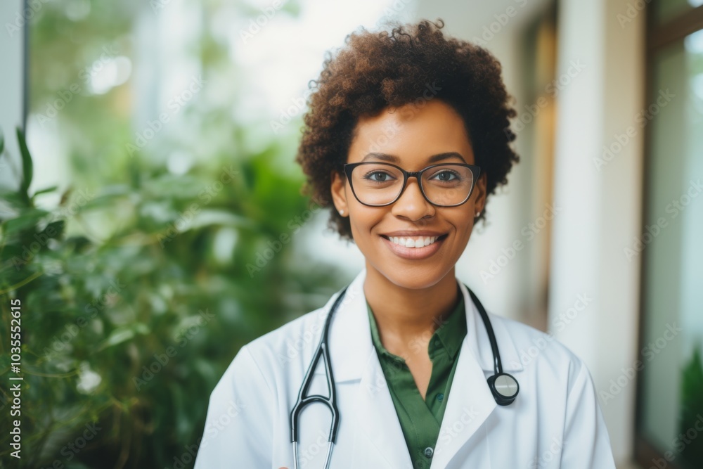 Portrait of a smiling female African American medical physician Portrait of a smiling female African American medical physician