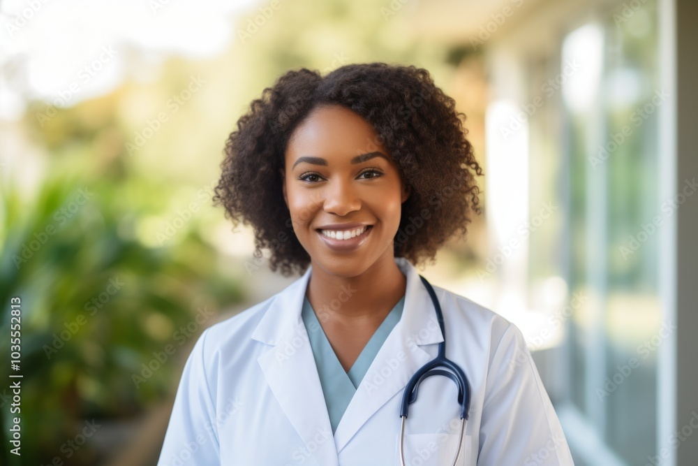 Portrait of a smiling female African American medical physician Portrait of a smiling female African American medical physician
