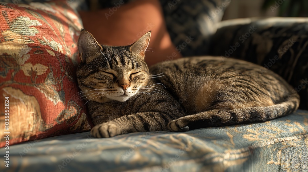 Majestic Persian Cat Sitting on a Velvet Couch