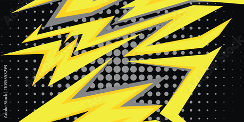 Abstract car decal vinyl wrap background vector design, yellow black stripe lightning sporty art auto sticker, striking sharp pointy graphic hexagon halftone