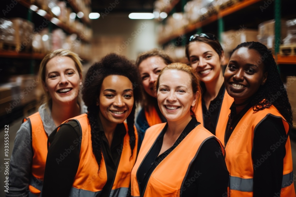 Smiling portrait of a diverse group of female warehouse workers Smiling portrait of a diverse group of female warehouse workers