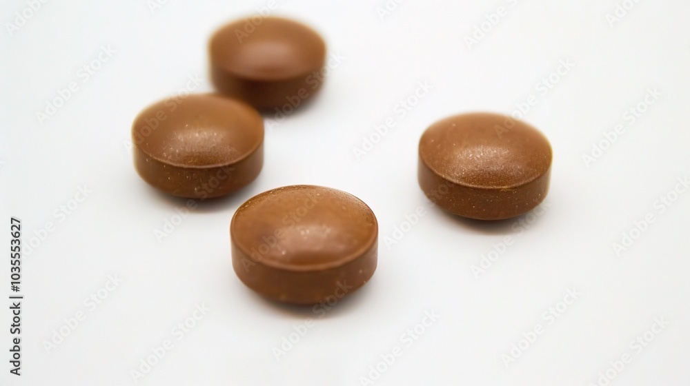 Brown herbal pill tablet on white background - a natural remedy in a simple yet striking presentation Brown herbal pill tablet on white background - a natural remedy in a simple yet striking presentation