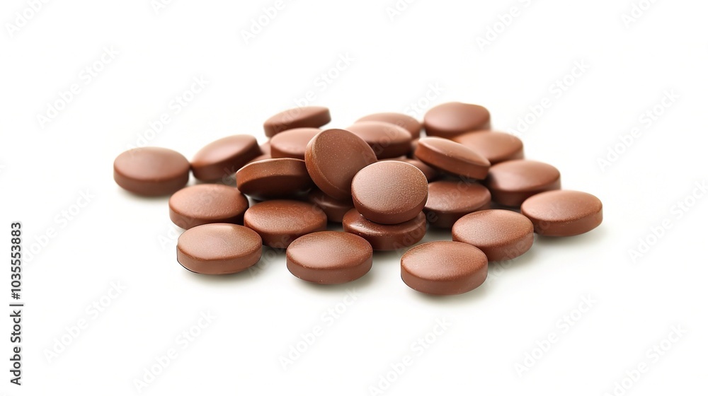 Brown herbal pill tablet on white background - a natural remedy in a simple yet striking presentation Brown herbal pill tablet on white background - a natural remedy in a simple yet striking presentation