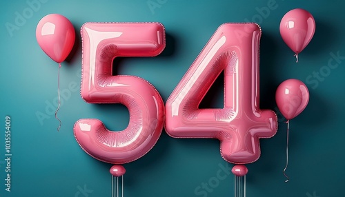 54 number made of pink balloon, copy space photo