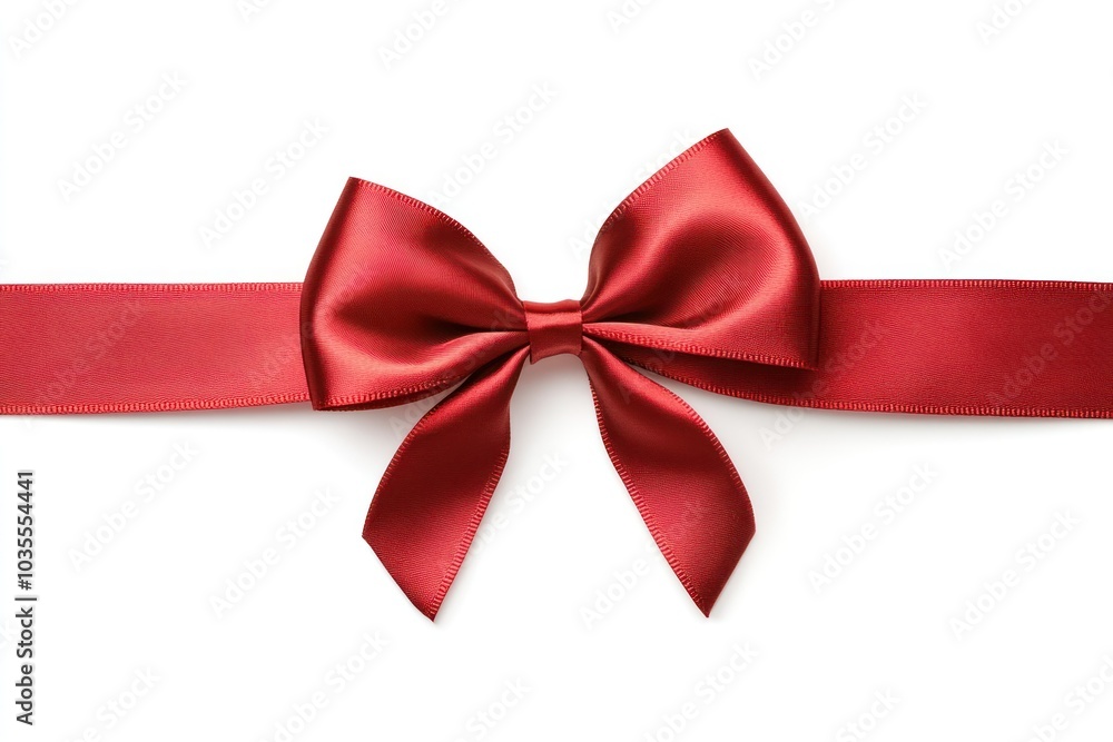 Elegant Red Ribbon Bow on White Background Elegant Red Ribbon Bow on White Background