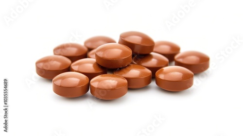 Brown herbal pill tablet on white background - a natural remedy in a simple yet striking presentation