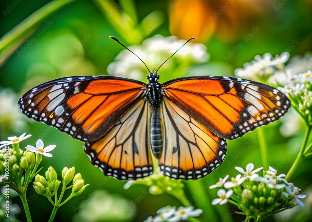 Stunning Common Tiger Butterfly on White Flower in Garden Beauty Stunning Common Tiger Butterfly on White Flower in Garden Beauty