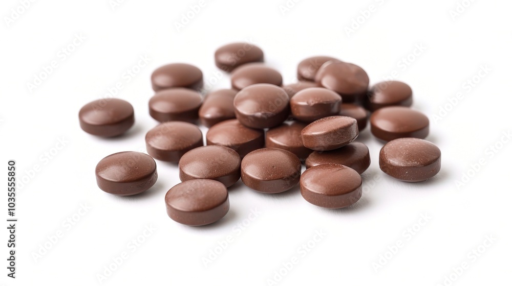 Brown herbal pill tablet on white background - a natural remedy in a simple yet striking presentation Brown herbal pill tablet on white background - a natural remedy in a simple yet striking presentation