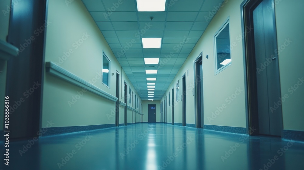 Empty hospital corridor and office layout, no people Empty hospital corridor and office layout, no people