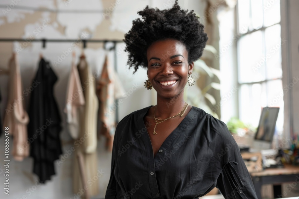 Fototapeta premium Portrait of a smiling female fashion designer in store