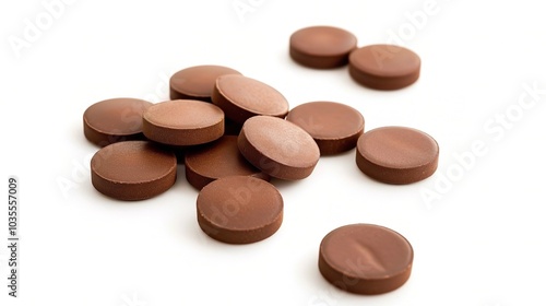 Brown herbal pill tablet on white background - a natural remedy in a simple yet striking presentation