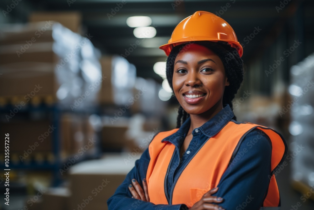Portrait of a joyful middle aged African American female warehouse worker Portrait of a joyful middle aged African American female warehouse worker
