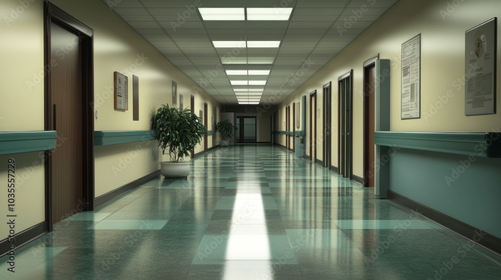 Empty hospital corridors and administration offices Empty hospital corridors and administration offices