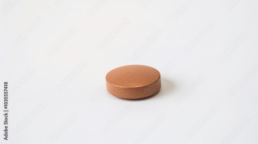 Brown herbal pill tablet on white background - a natural remedy in a simple yet striking presentation Brown herbal pill tablet on white background - a natural remedy in a simple yet striking presentation
