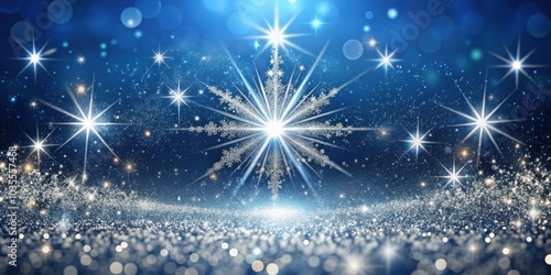 A radiant snowflake shines brightly amidst a twinkling field of stars, creating a magical winter night sky.