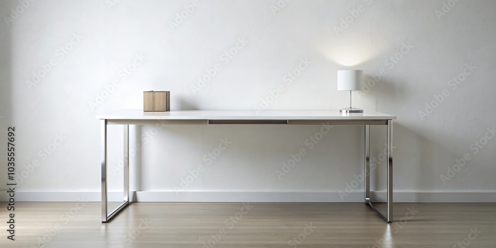 A minimalist desk with a clean, white surface and metal accents, modern, minimalist, metallic A minimalist desk with a clean, white surface and metal accents, modern, minimalist, metallic