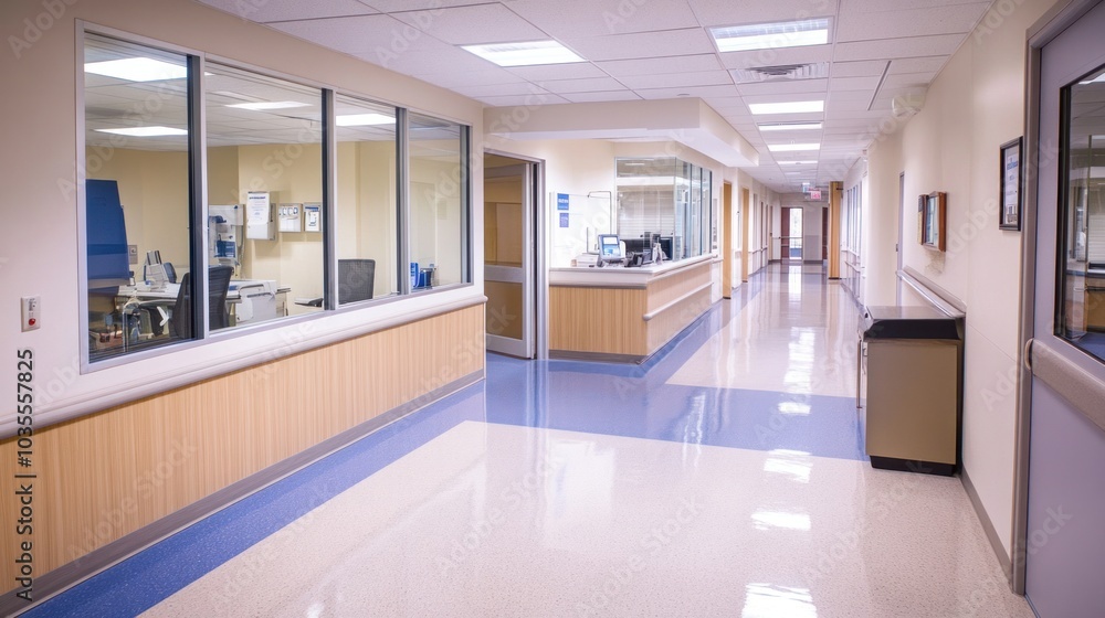 Empty hospital department with clean, modern office spaces Empty hospital department with clean, modern office spaces