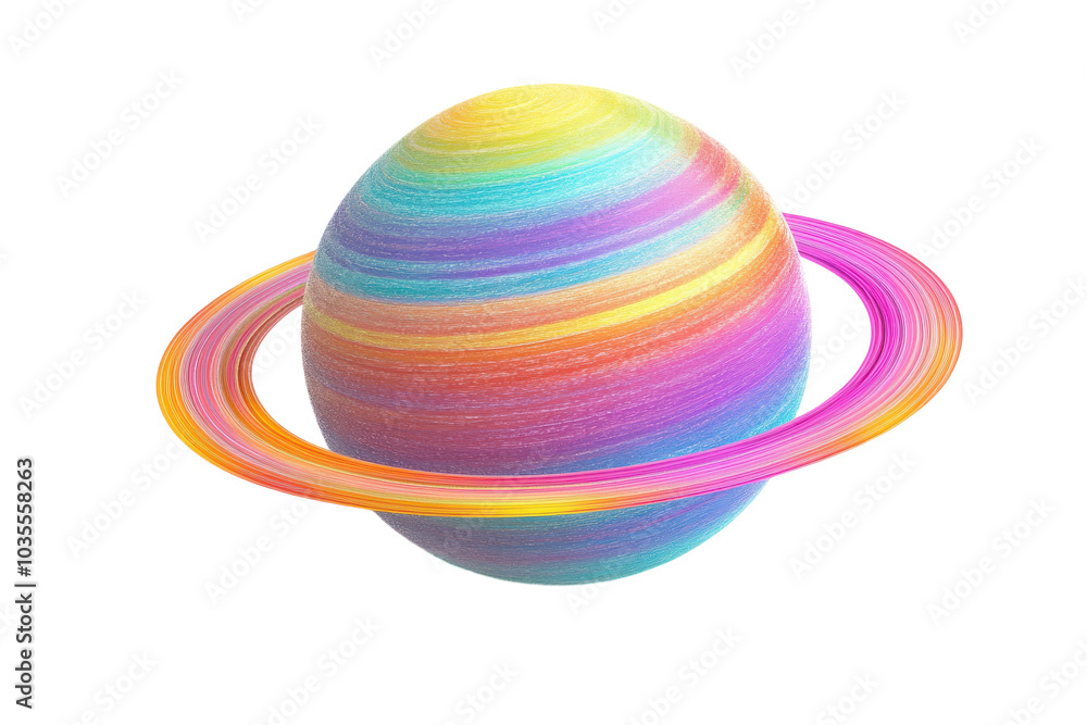 Stunning Alien Planet with Colorful Rings Isolated on transparent Background for Use in Science and Fiction Projects