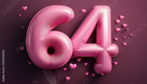 64 number made of pink balloon, copy space photo