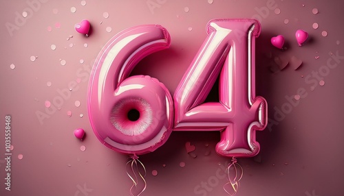 64 number made of pink balloon, copy space photo