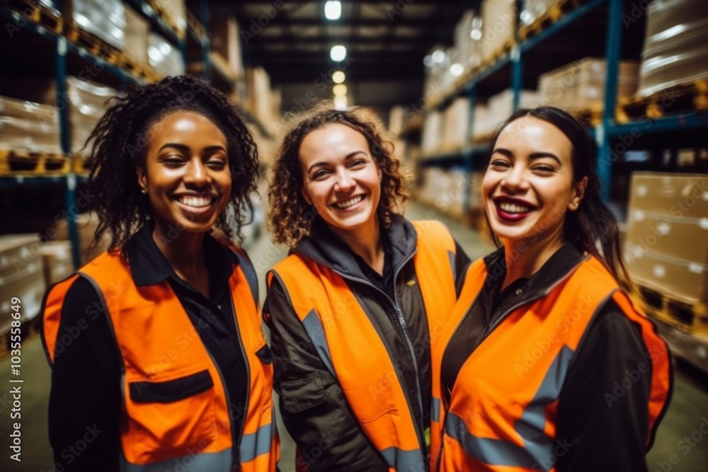 Smiling portrait of a diverse group of female warehouse workers Smiling portrait of a diverse group of female warehouse workers