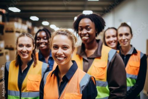 Smiling portrait of a diverse group of female warehouse workers