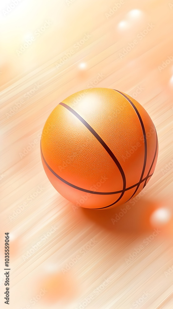 Basketball on Court: Sun-drenched orange court with a basketball resting in the sun. Ready for the next game. Basketball on Court: Sun-drenched orange court with a basketball resting in the sun. Ready for the next game.