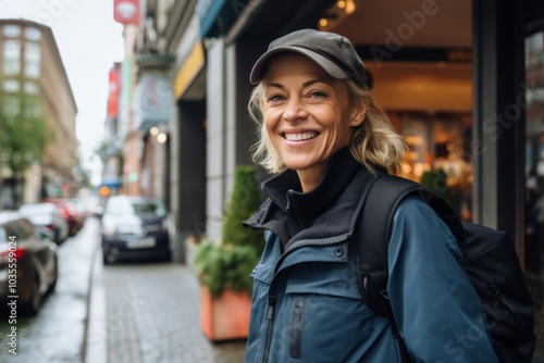 Portrait of a smiling middle aged female delivery worker