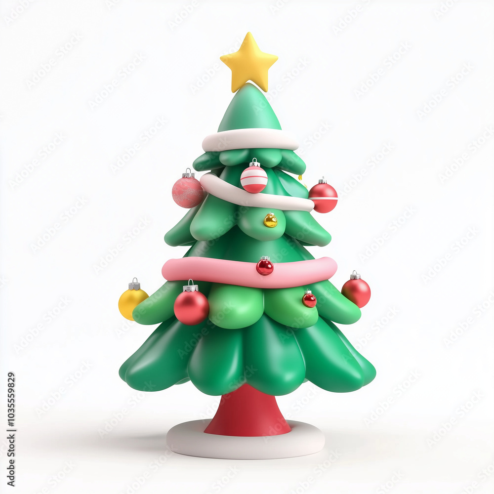 Cartoon a cute Christmas tree with ornaments clip art white background high resolution Cartoon a cute Christmas tree with ornaments clip art white background high resolution