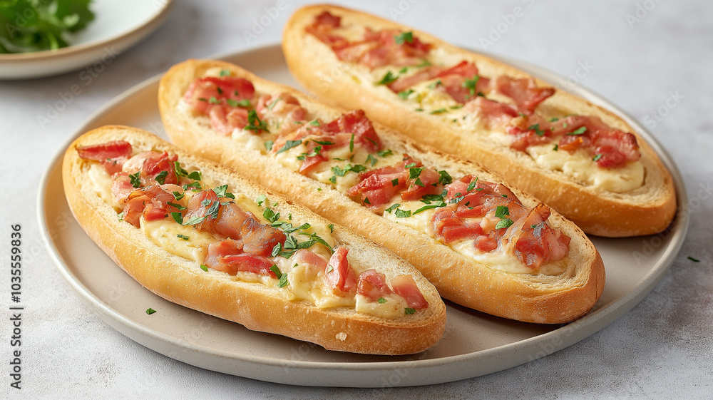 Baked Bread with Creamy Bacon Topping Baked Bread with Creamy Bacon Topping