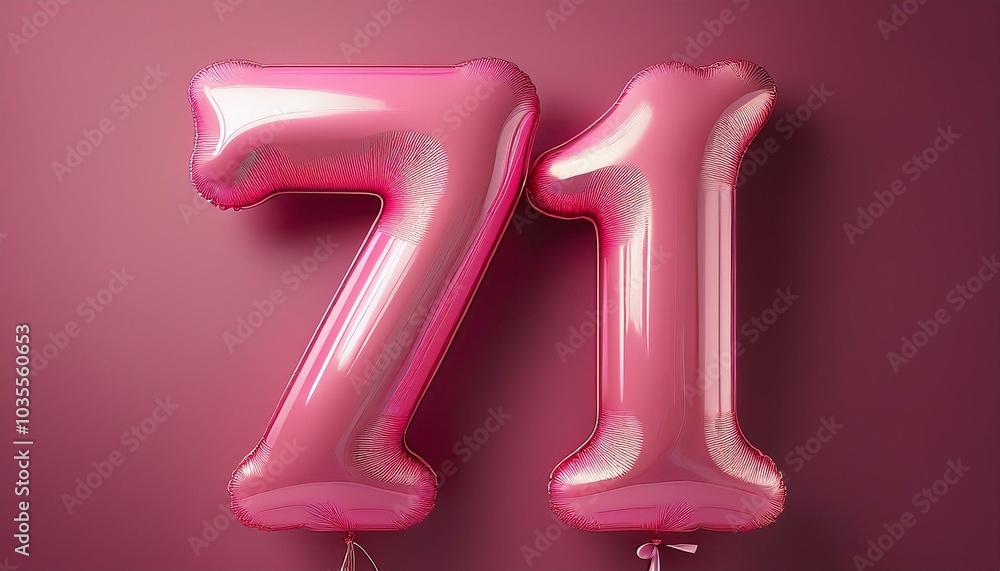 71 number made of pink balloon, copy space 71 number made of pink balloon, copy space