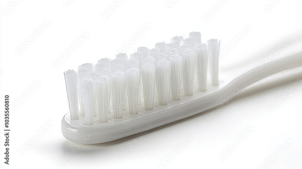 A close-up of a toothbrush with angled bristles, designed for cleaning between teeth, isolated on white background A close-up of a toothbrush with angled bristles, designed for cleaning between teeth, isolated on white background