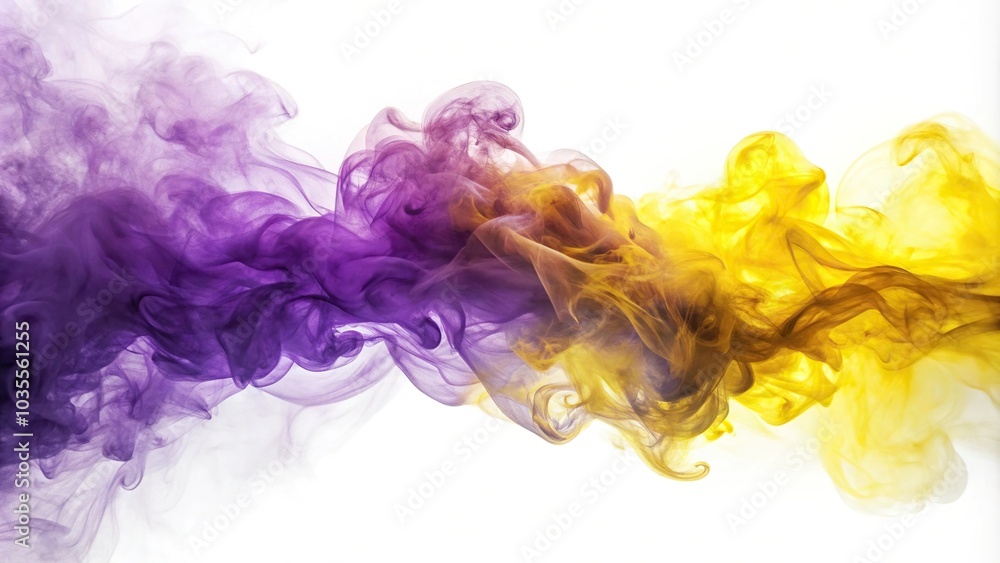 Abstract purple and yellow smoke wave on white background
