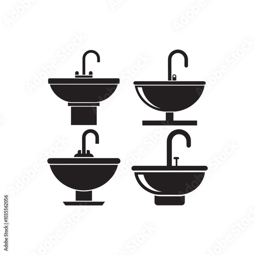 Sink line icons set, wash silhouette icon collection, Bathroom sink icon black and white vector silhouette, Vector illustration.