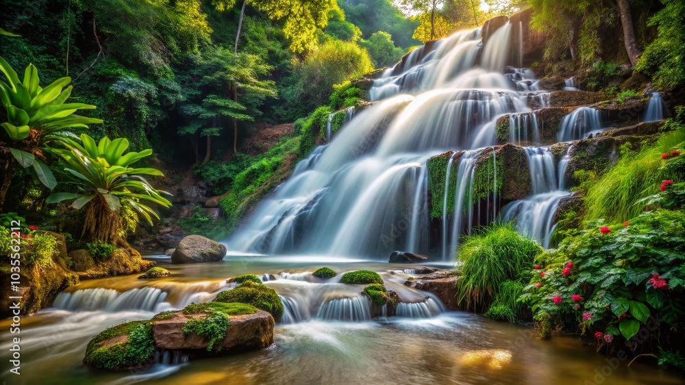 Obraz premium Stunning Macro Photography of Mea Ya Waterfall in Chiang Mai, Thailand: Nature's Splendor Captured Up Close
