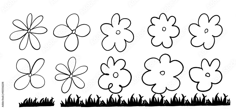 Fototapeta premium Cute vector flowers in doodle style for design decoration.