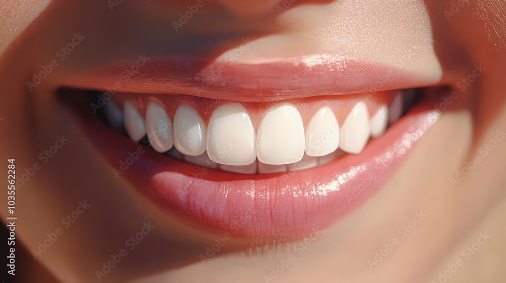 Bright Smile: A close-up of a bright, healthy smile showing white teeth, set against a soft pastel background Bright Smile: A close-up of a bright, healthy smile showing white teeth, set against a soft pastel background