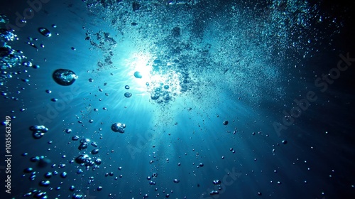 air bubbles slow underwater coming up scenery dark blue and sun shine ocean scenery from scuba divers backgrounds.