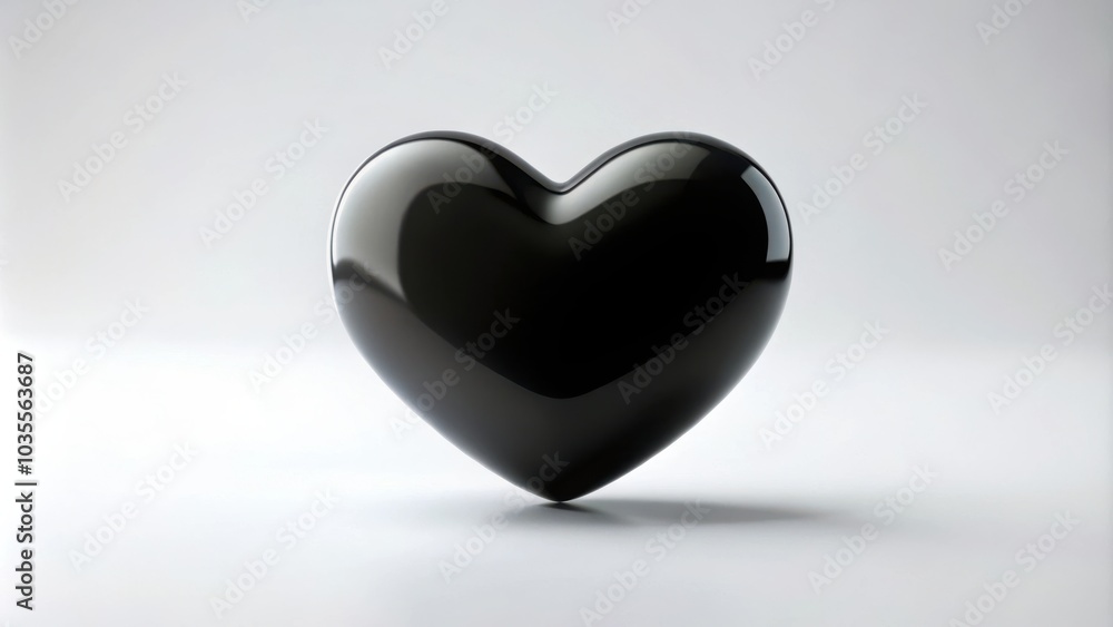 A solitary black heart, glossy and smooth, stands out against a stark white background, a symbol of both love and darkness. A solitary black heart, glossy and smooth, stands out against a stark white background, a symbol of both love and darkness.