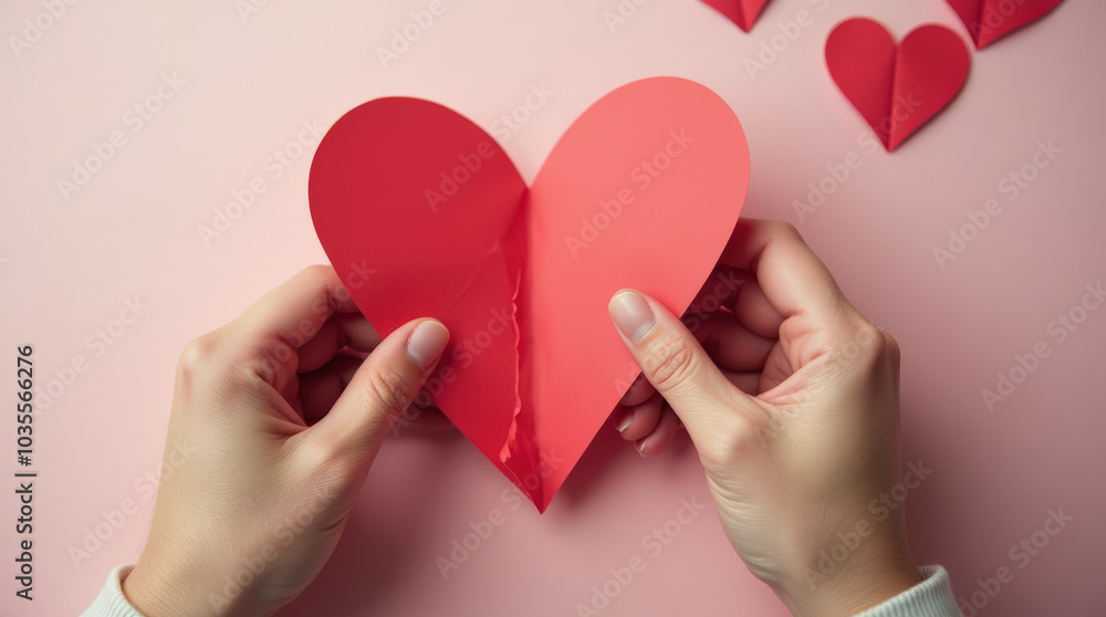 Hand Holding Red Paper Heart - Symbol of Love, Craft, DIY Projects, and Valentine’s Day Themes for Photo Hand Holding Red Paper Heart - Symbol of Love, Craft, DIY Projects, and Valentine’s Day Themes for Photo