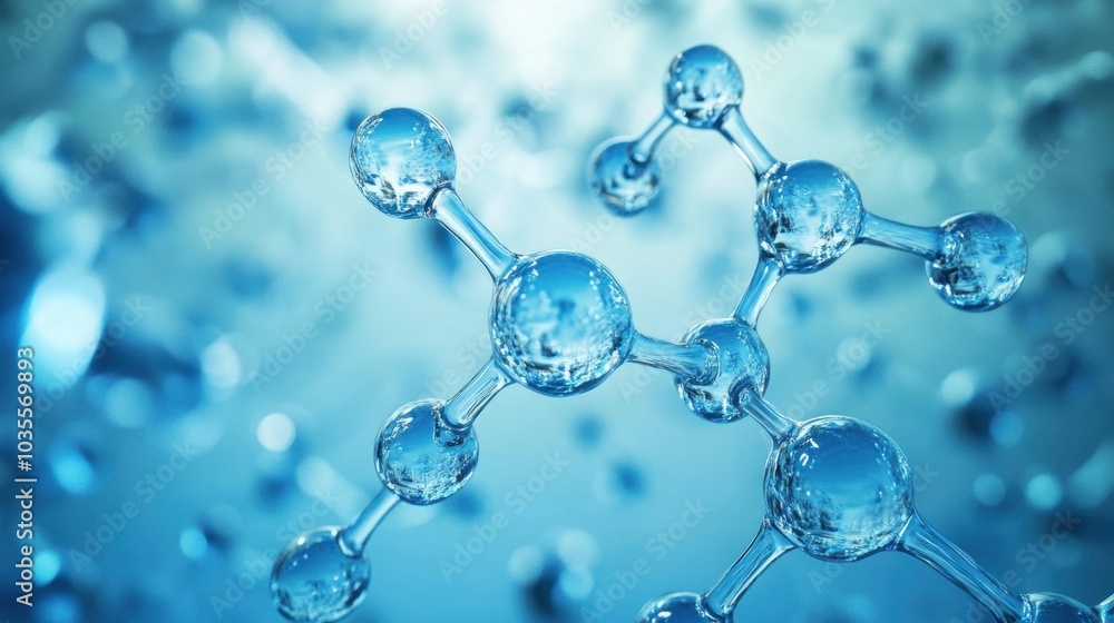 Artistic representation of blue 3D water molecules in close-up, illustrating their scientific properties and arrangement. Ideal for use in research, education, or visual media related to chemistry. Artistic representation of blue 3D water molecules in close-up, illustrating their scientific properties and arrangement. Ideal for use in research, education, or visual media related to chemistry.