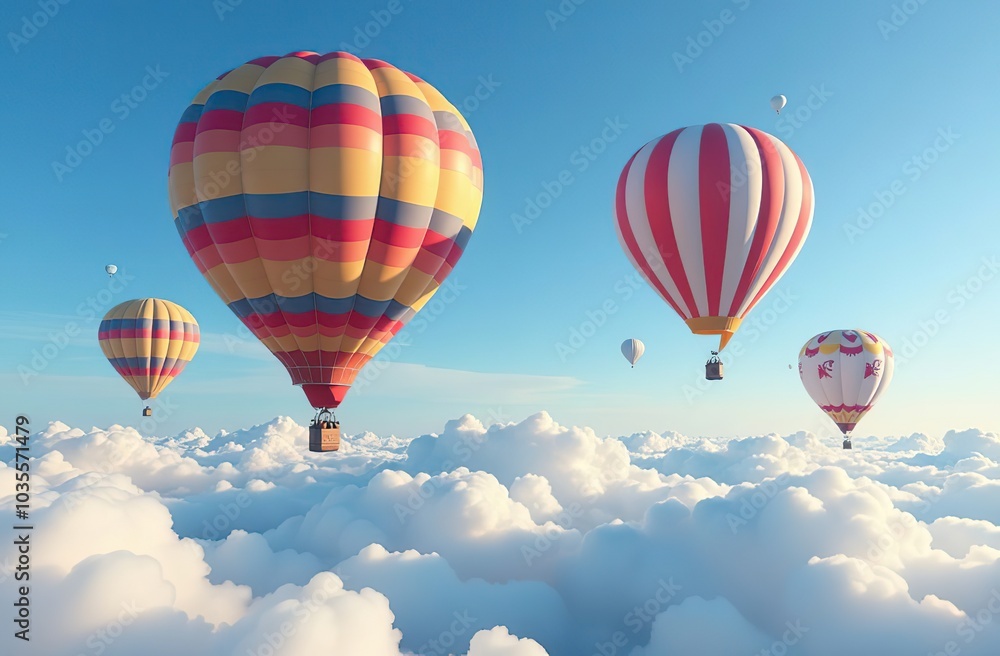 Naklejka premium Many colorfull hot air balloons in the sky at blue sky with clouds background