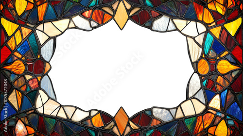 Colorful frame with stained glass isolated on transparent background