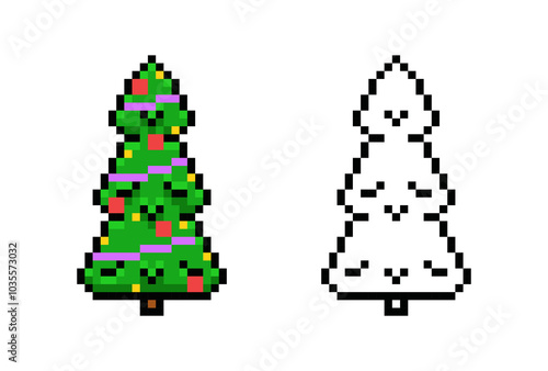 Christmas Tree in Pixel Art Style. Simple vector Illustration photo