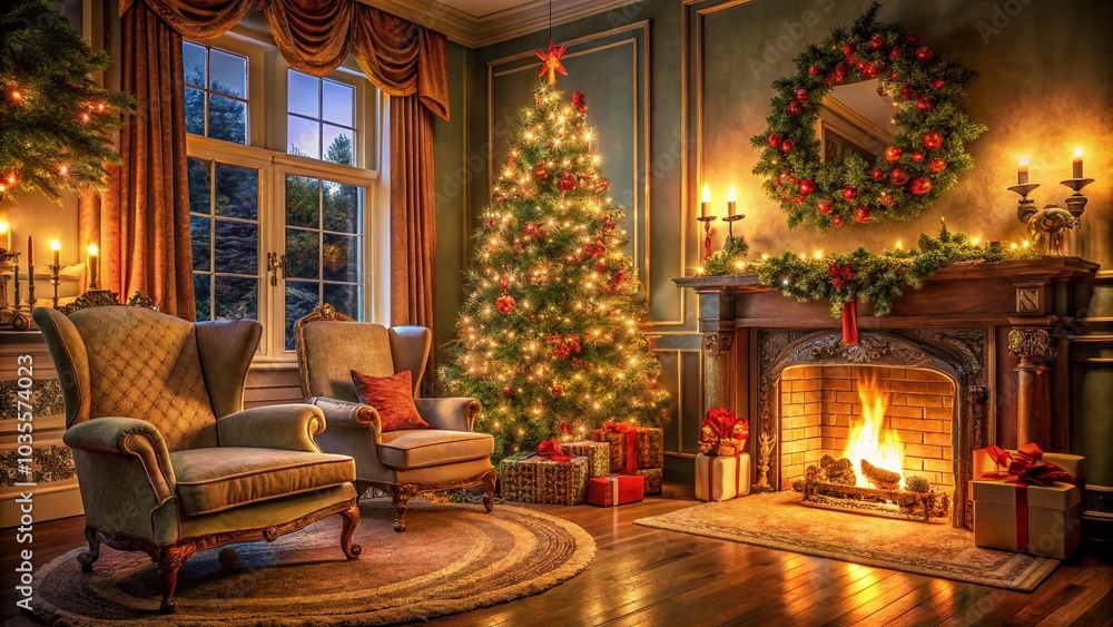 Stylish Regal Christmas Living Room with Tree and Fireplace Decor Stylish Regal Christmas Living Room with Tree and Fireplace Decor