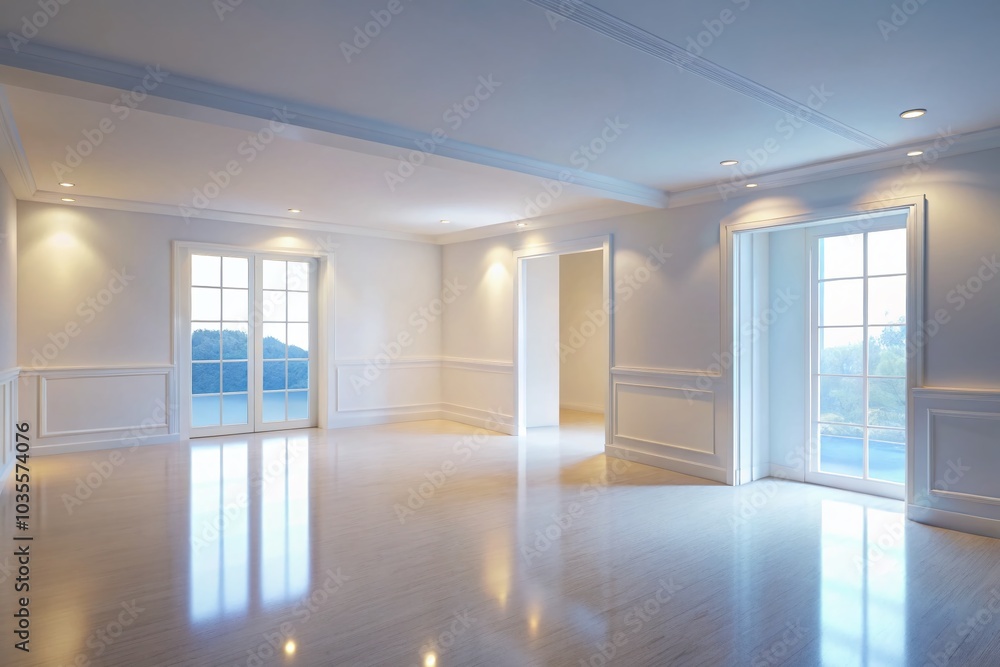 Fototapeta premium 3D Illustration of a White Empty Room with Tilt-Shift Photography Effect for Interior Design Projects