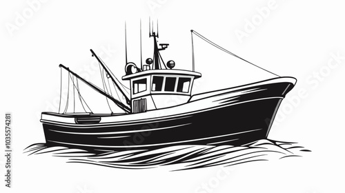 Illustration of a fishing boat. Fishing. Fishing vessel.