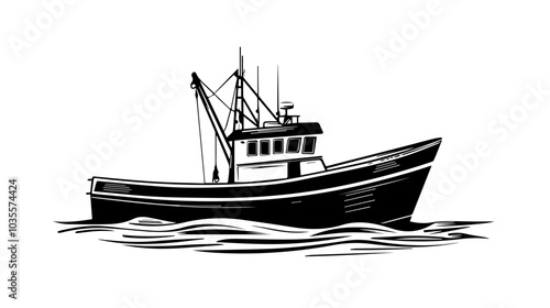 Illustration of a fishing boat. Fishing. Fishing vessel.