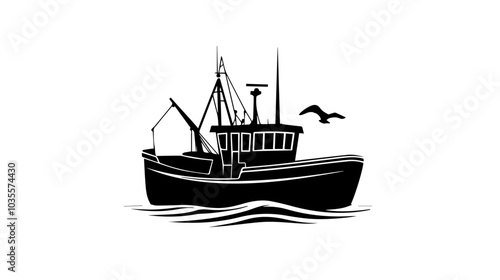 Illustration of a fishing boat. Fishing. Fishing vessel.