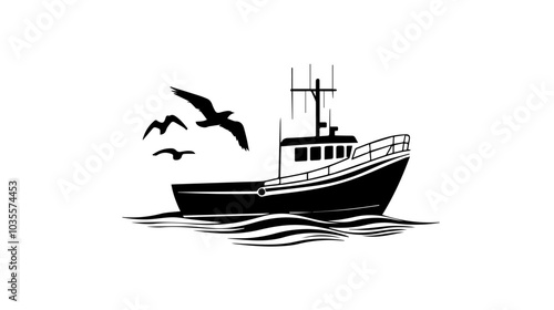 Illustration of a fishing boat. Fishing. Fishing vessel.